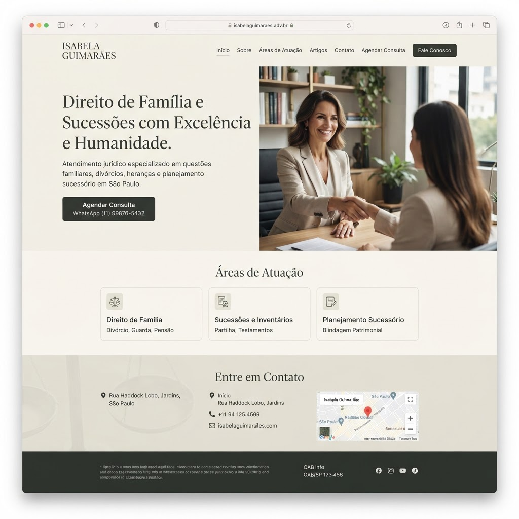 Modelo real de site para Família e Sucessões, já entregue
